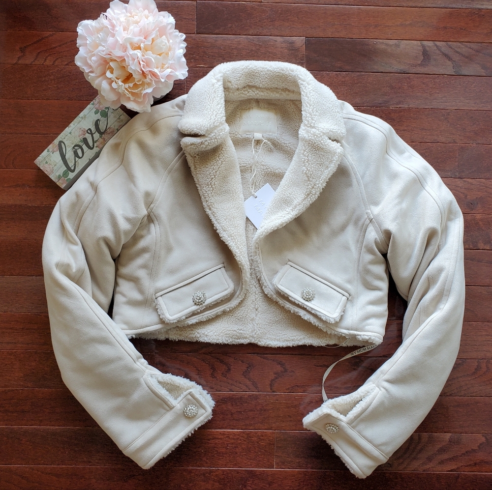 My Mum Made It | Faux Suede Sherpa Cropped Bolero Jacket | Cream